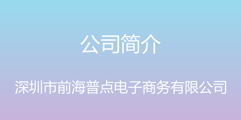 公司简介 - 深圳市前海普点电子商务有限公司